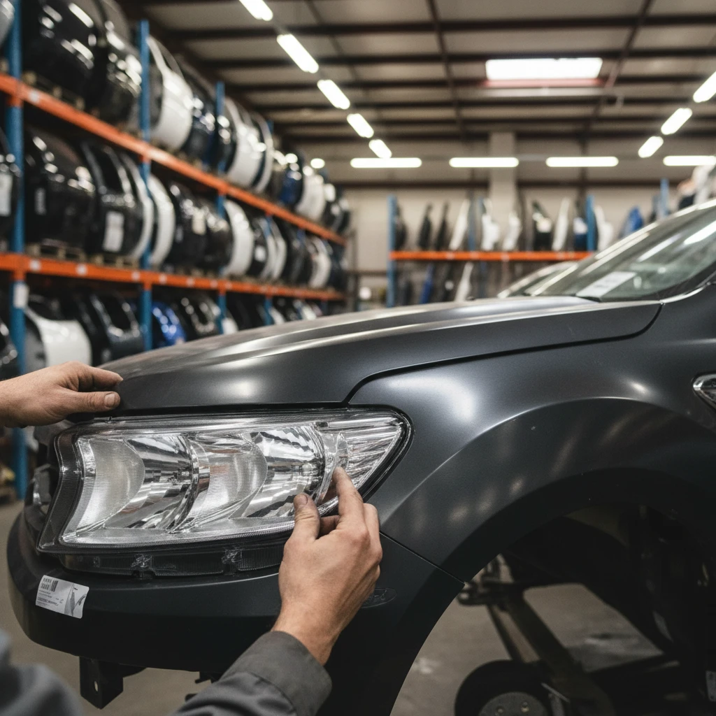 Mechanic inspecting Ford Ranger front guard compatibility