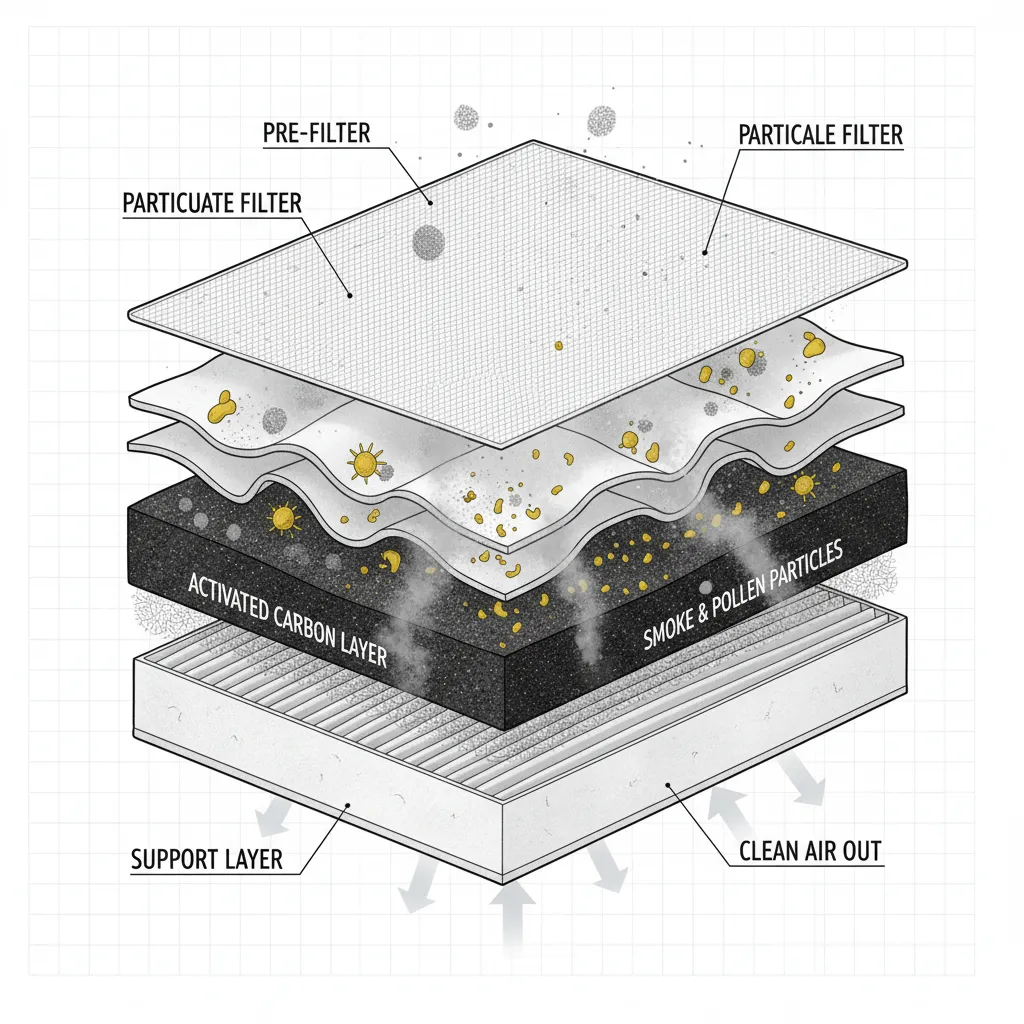 Activated carbon cabin filter cross section