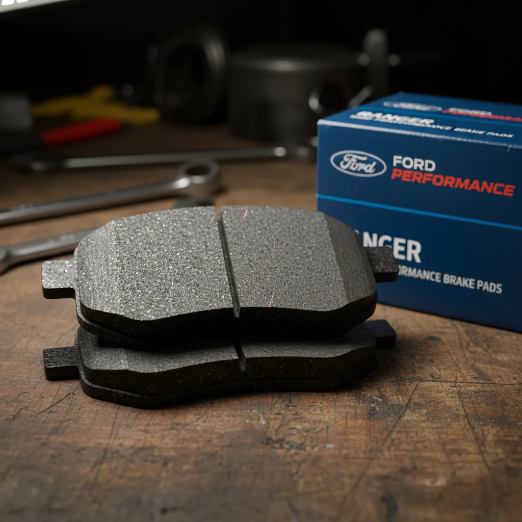 High-performance semi-metallic brake pads close up