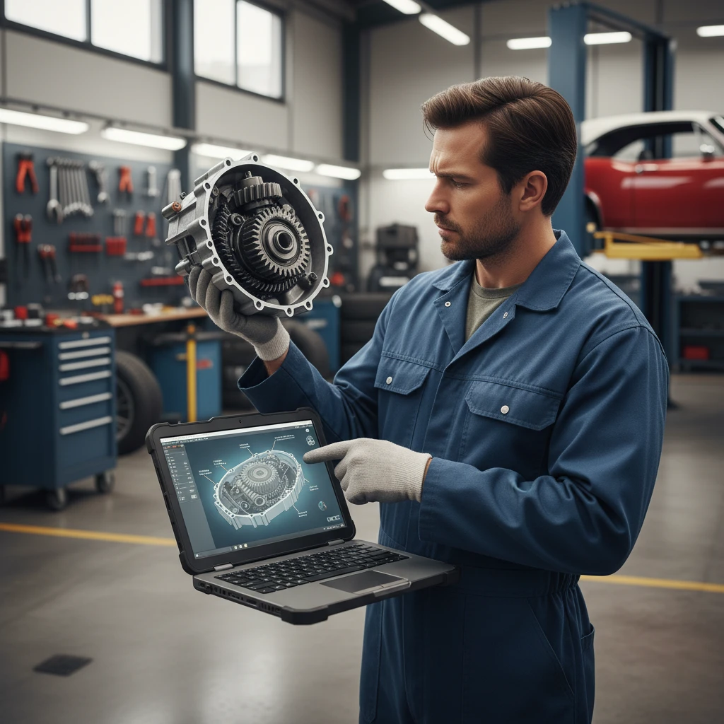 Mechanic verifying part compatibility with digital diagrams