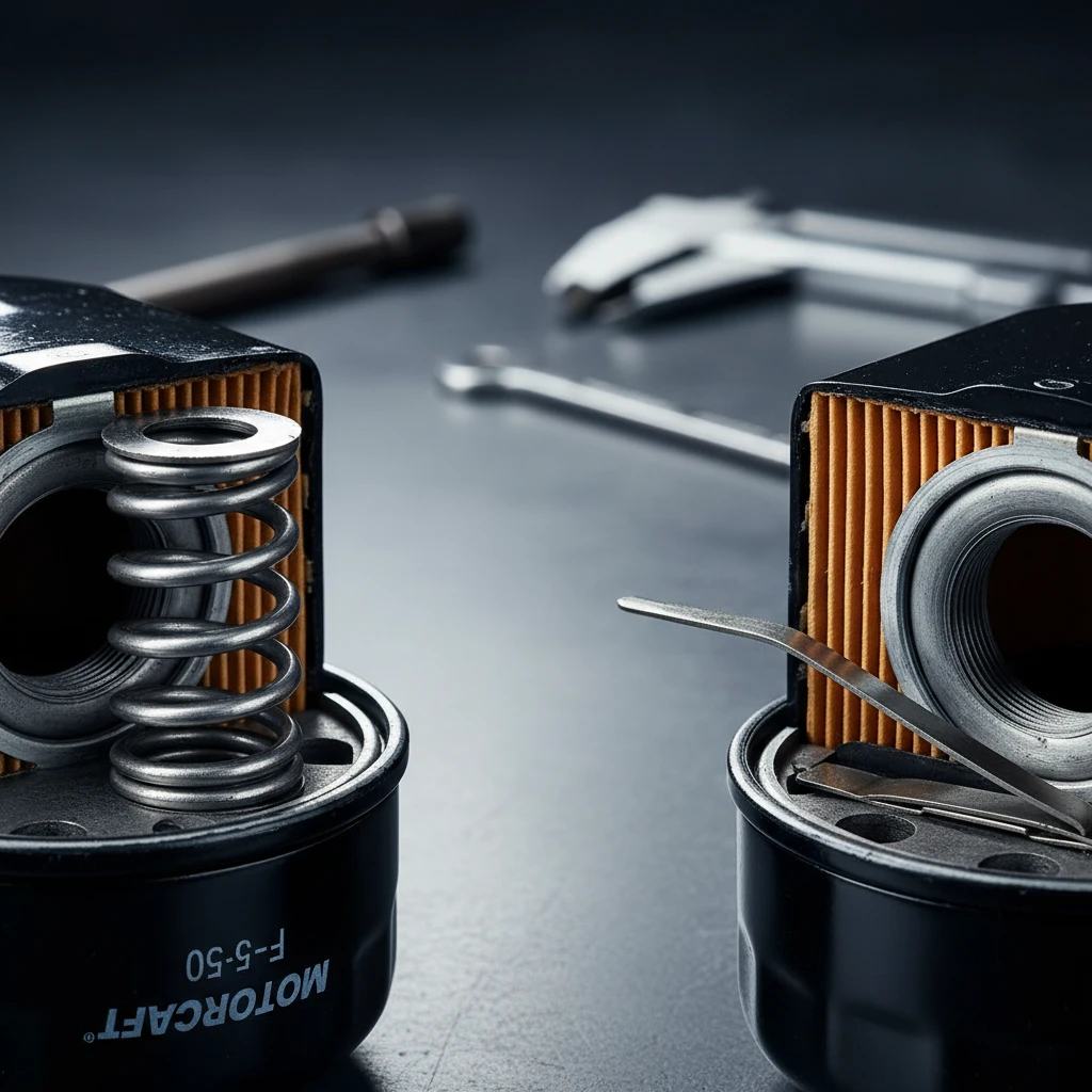 Macro view of oil filter bypass valve mechanism differences