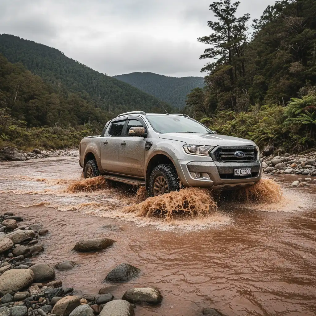 Ford Ranger off-road in New Zealand river crossing