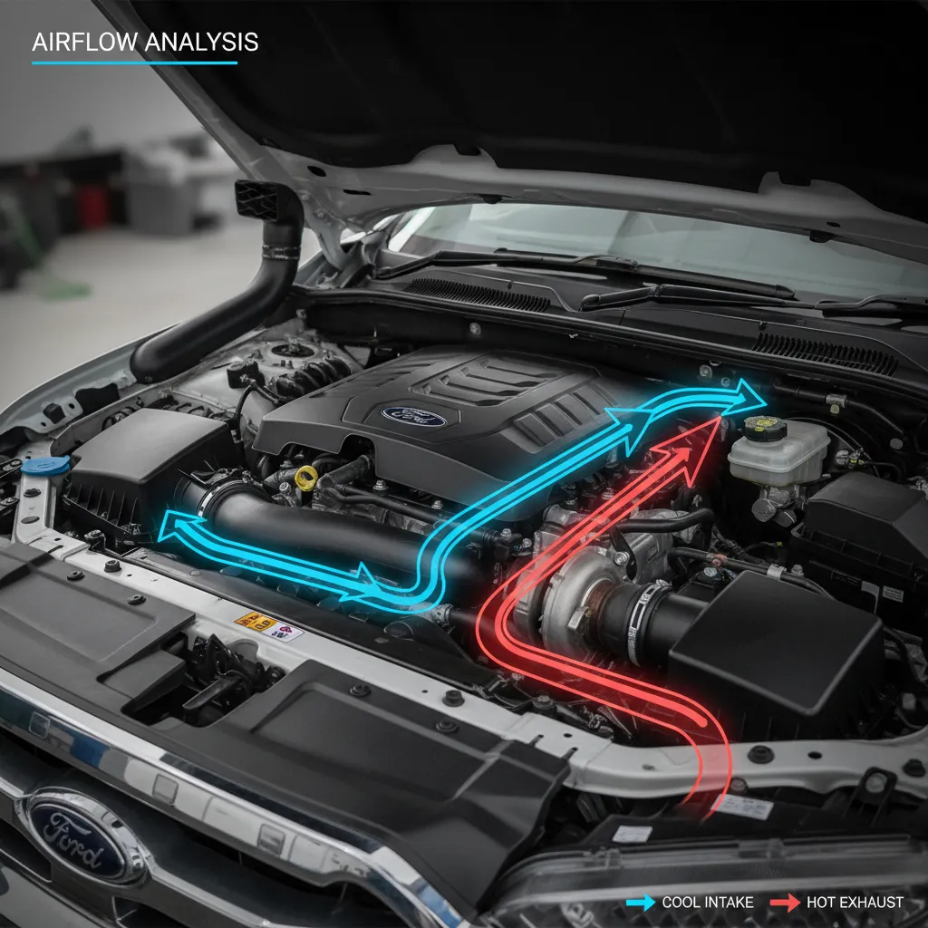 Diagram showing cold air intake airflow benefits