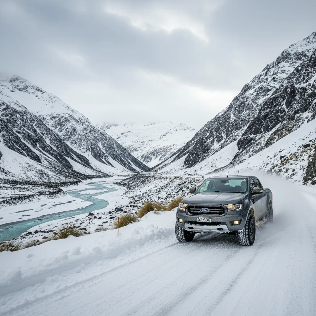 Ford Ranger driving in New Zealand winter conditions