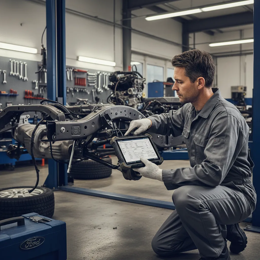 Mechanic verifying VIN for Ford parts order