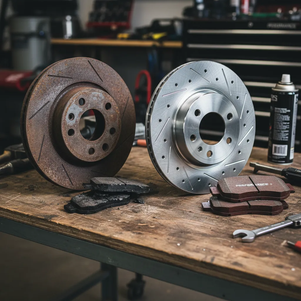 Comparison of stock vs upgraded slotted brake rotors for Ford Ranger