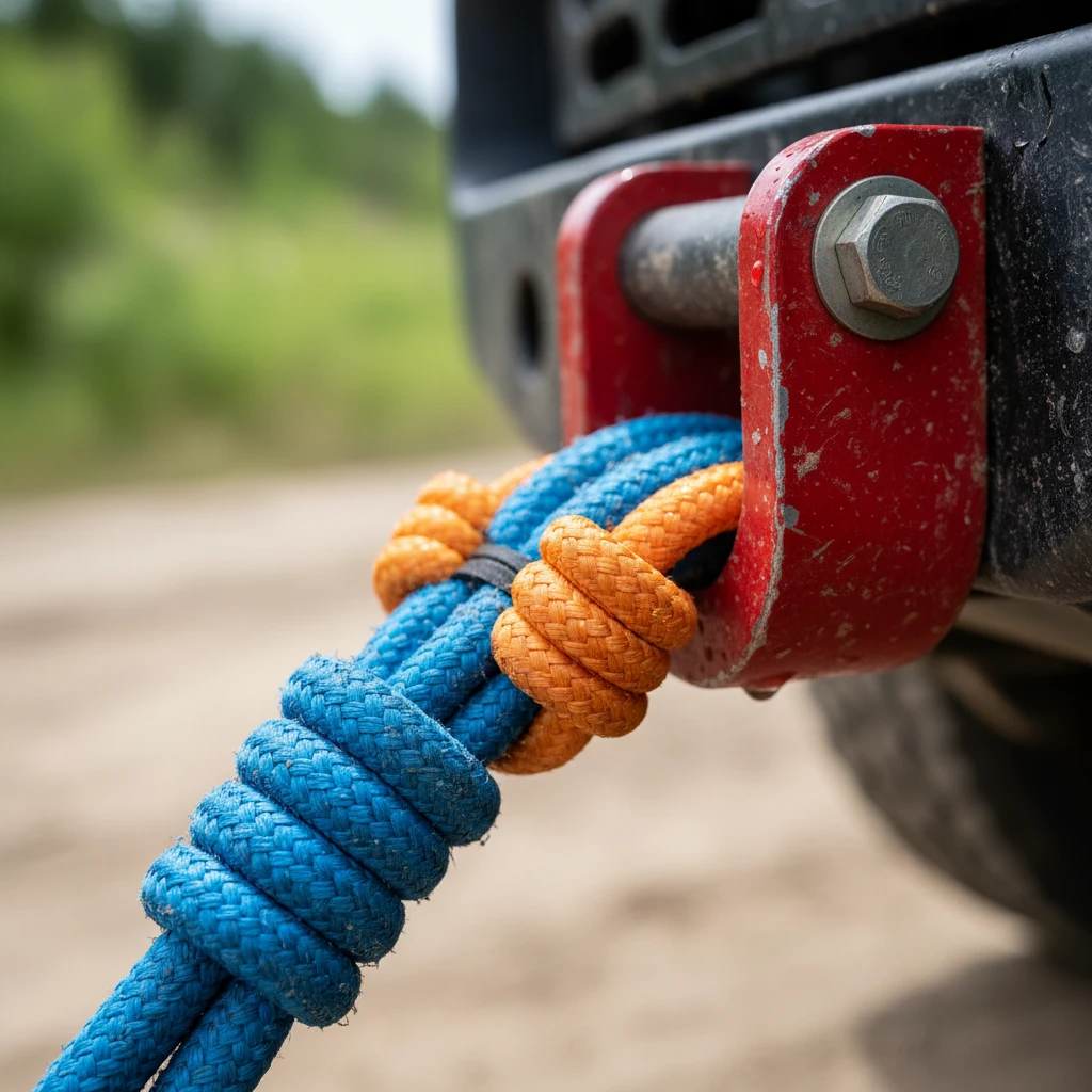 Soft shackle in use on a recovery point